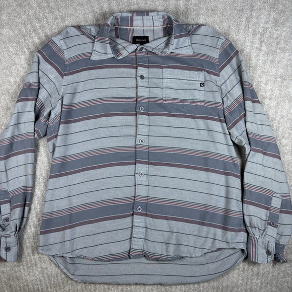 Marmot Other - Marmot For Life Button Up Shirt Mens Large Gray Striped Long Sleeve Cotton Blend